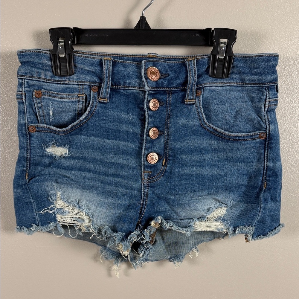 American Eagle High-Rise Super Stretch Distressed Jean Shorts